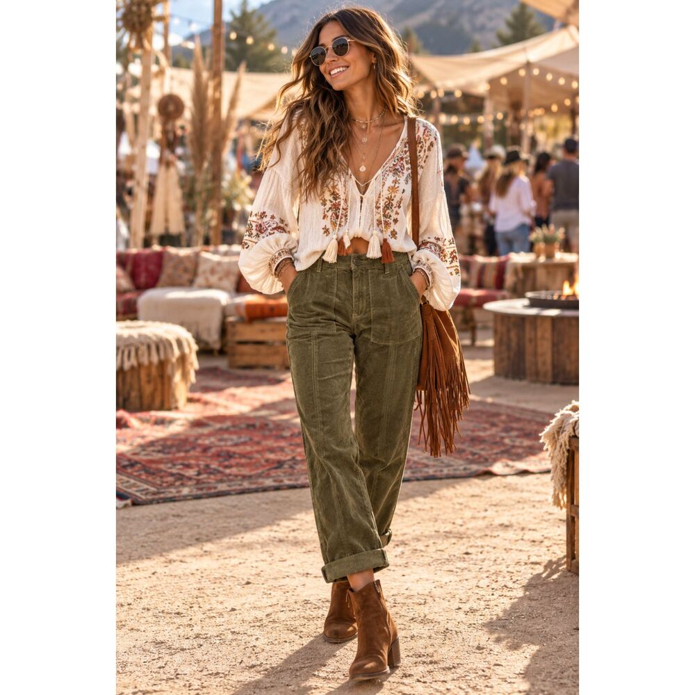 Anthropologie Corduroy Utility Pants Womens 27 Olive Green Slim Straight Stretch
